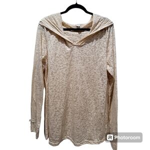XL Beige Sheer Long Sleeve Hoodie Coverup Beachy Boho